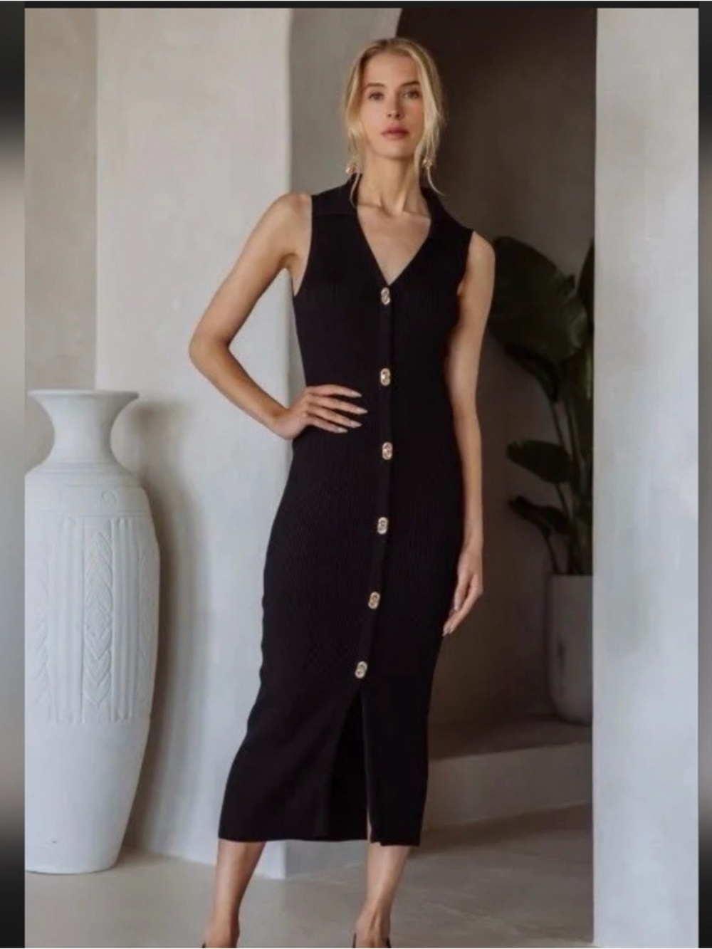 Skies Are Blue Sleeveless Brown Button-Front Midi Dress